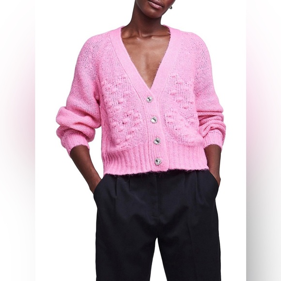 Yas Heartie Knit Cardigan Wool/Alpaca Blend NWT - Picture 3 of 14